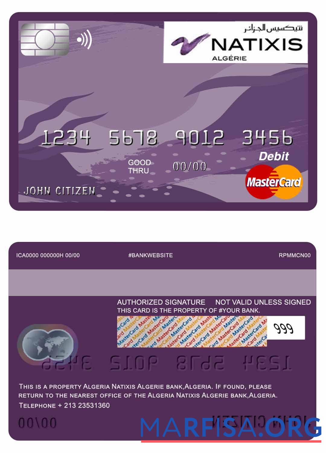 Blank Algeria Natixis Algerie bank master debit card template
